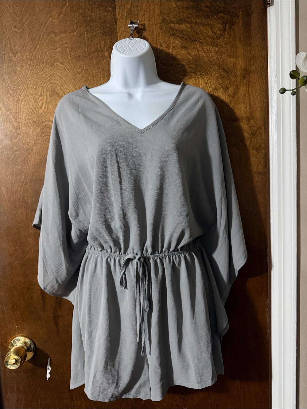 Soft Gray V-Neck Drawstring Tunic